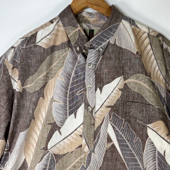 Tori Richard Honolulu Mens XL Reverse Print Aloha Shirt Brown Palm Leaf Cotton - Picture 2 of 11